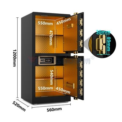 H1200mm إنذار مزدوج صندوق آمن منزل مزدوج الأبواب صندوق آمن بيومتري أسود