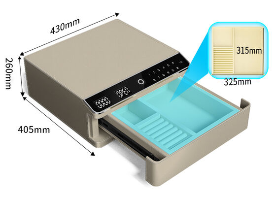 خزينة مجوهرات ذات طبقة واحدة مغلفة بالجلد مع قفل بيومتري وجسم فولاذي