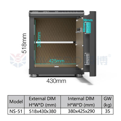 صندوق أمان ذكي من الفولاذ الصلب، درج يعمل بالحركة، قفل بيومتري، إنذار مزدوج